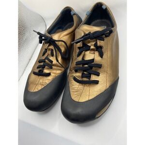 Camper Peu Cami Gold Black Leather Lace Up Shoes Women's Size 38 Minimal Comfort